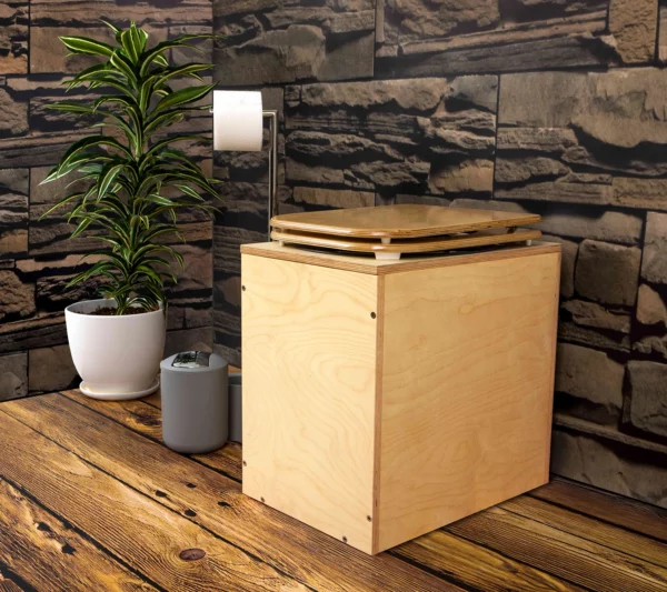 wooden composting toilet in the toilet